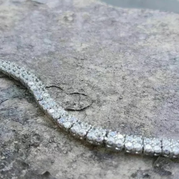 7 inched Long Tennis Bracelet Solid 14K White Gold Round Cut 5 Carat Men & Women - Picture 8 of 11